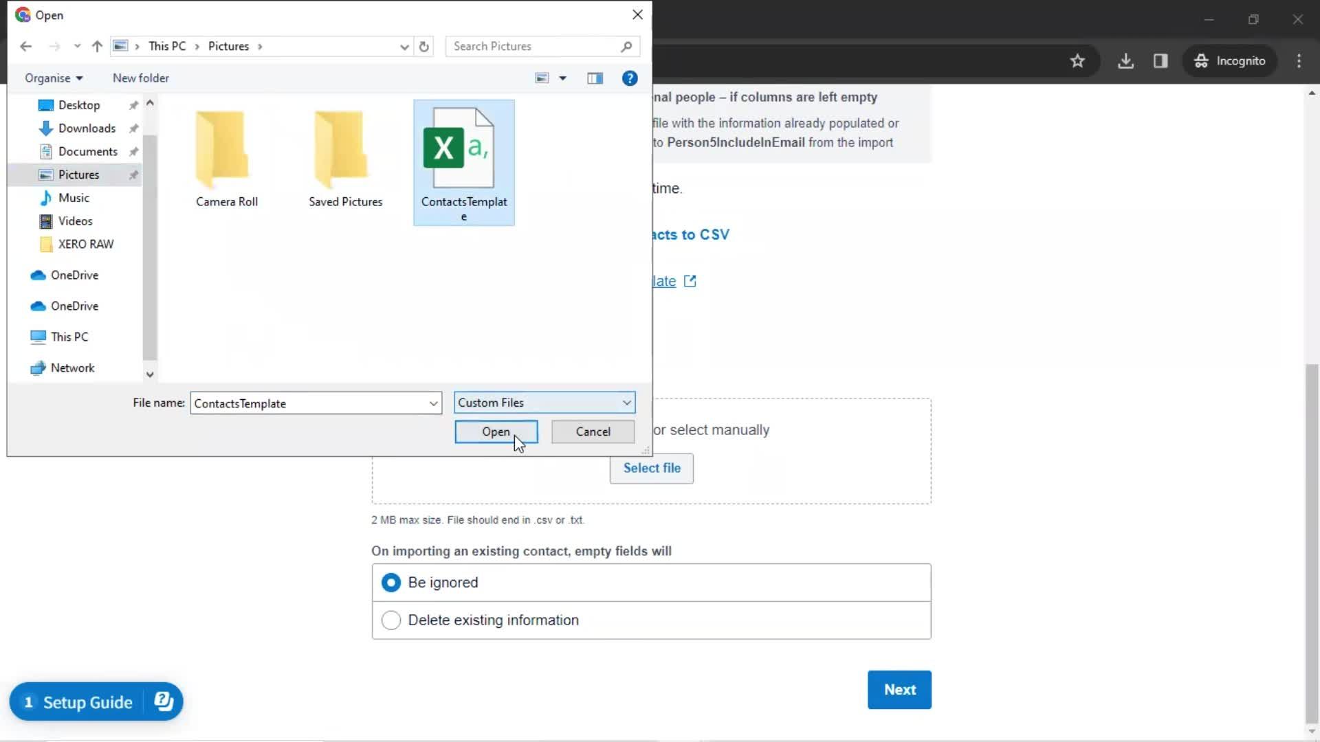 Importing contacts screenshot
