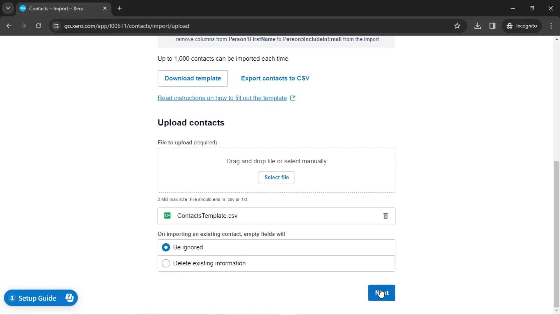 Importing contacts screenshot