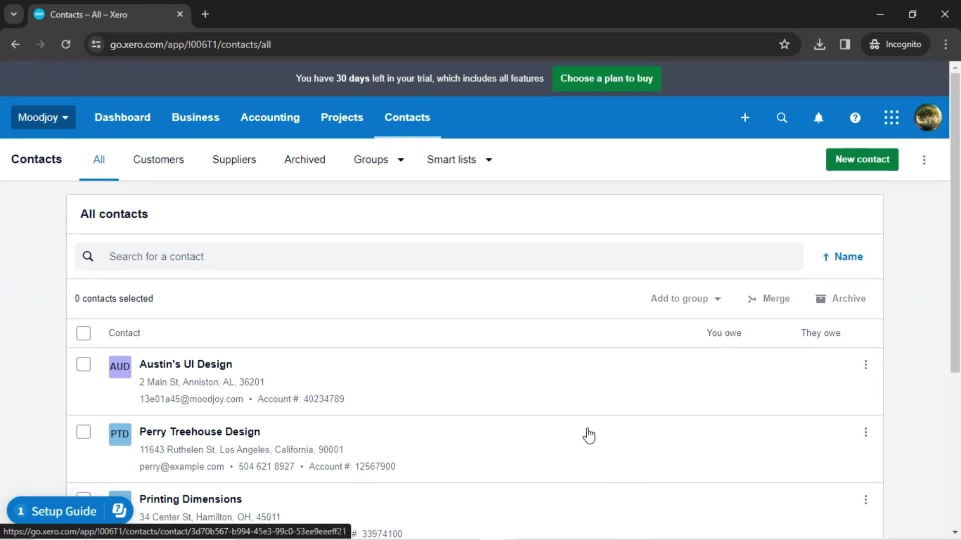 Importing contacts screenshot