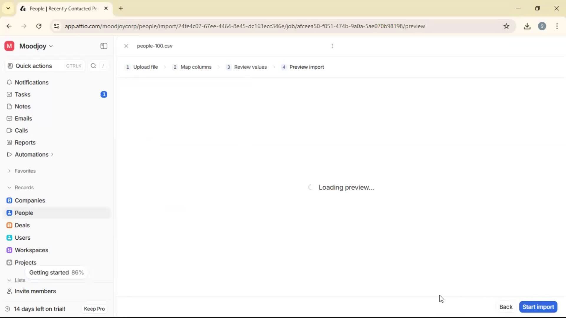 Importing data screenshot