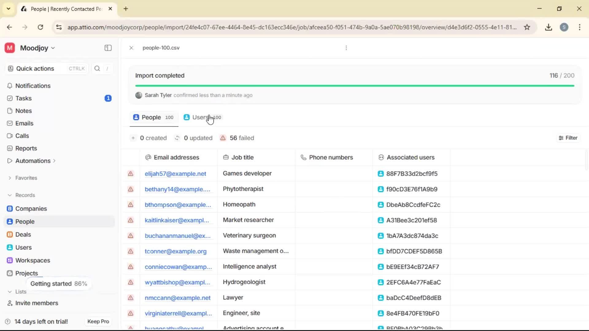 Importing data screenshot