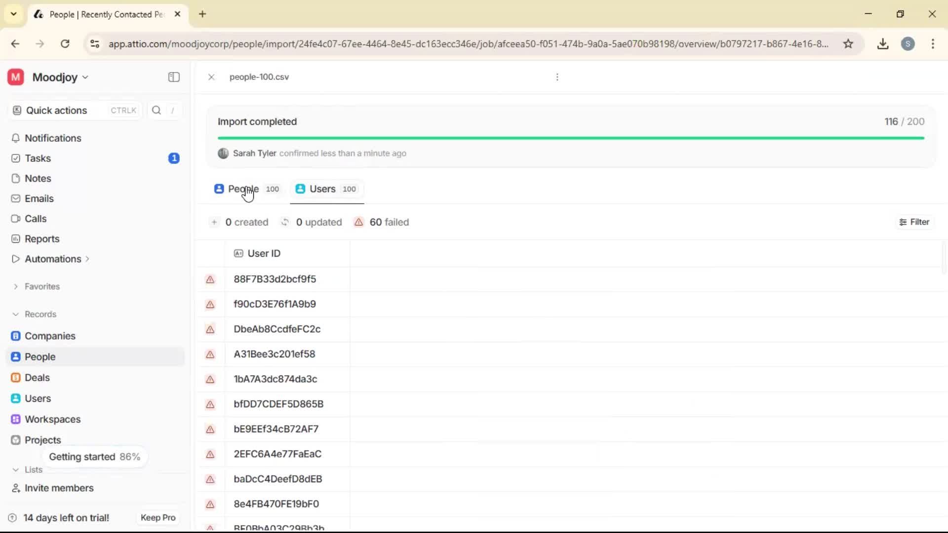 Importing data screenshot