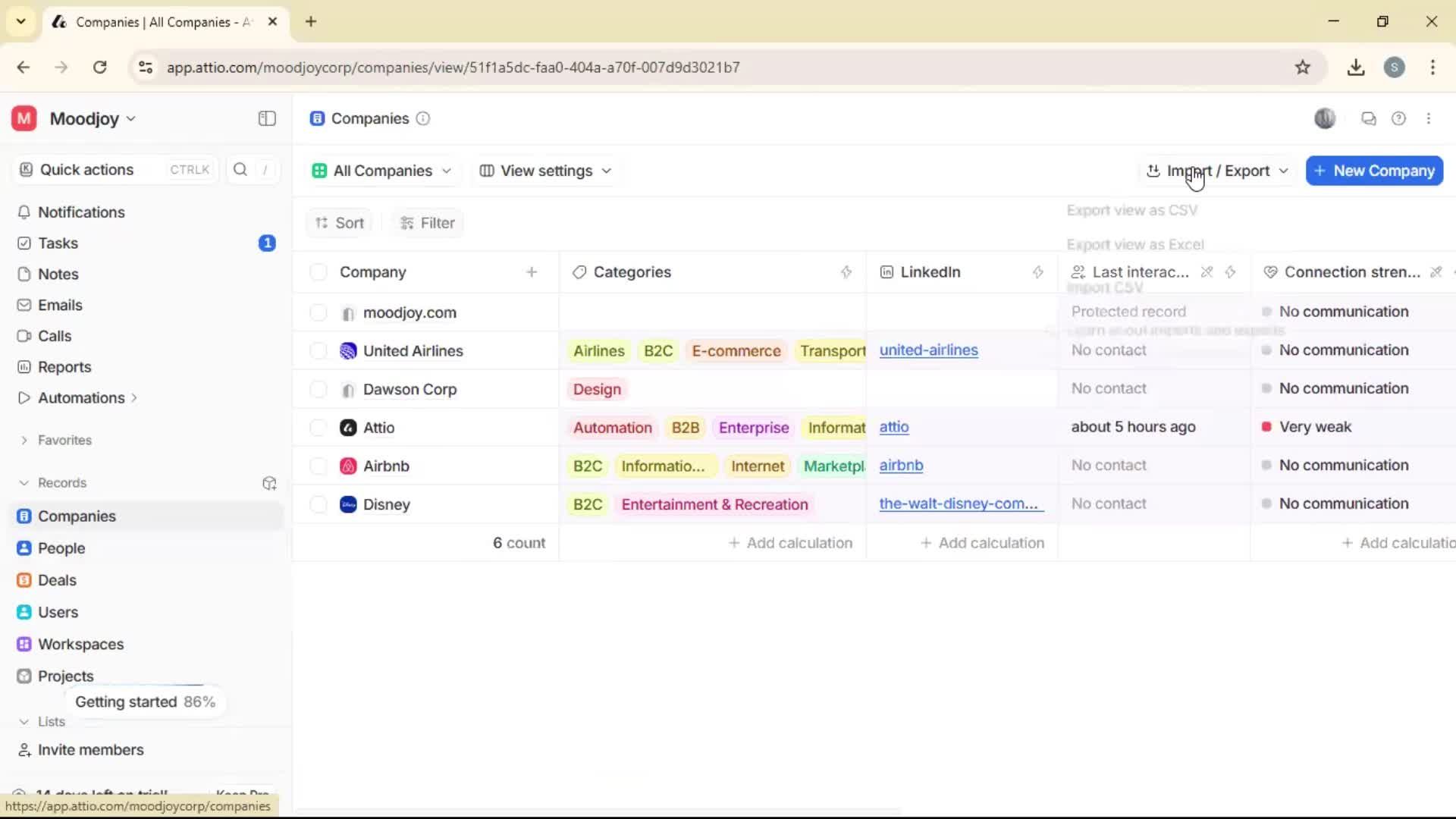Importing data screenshot