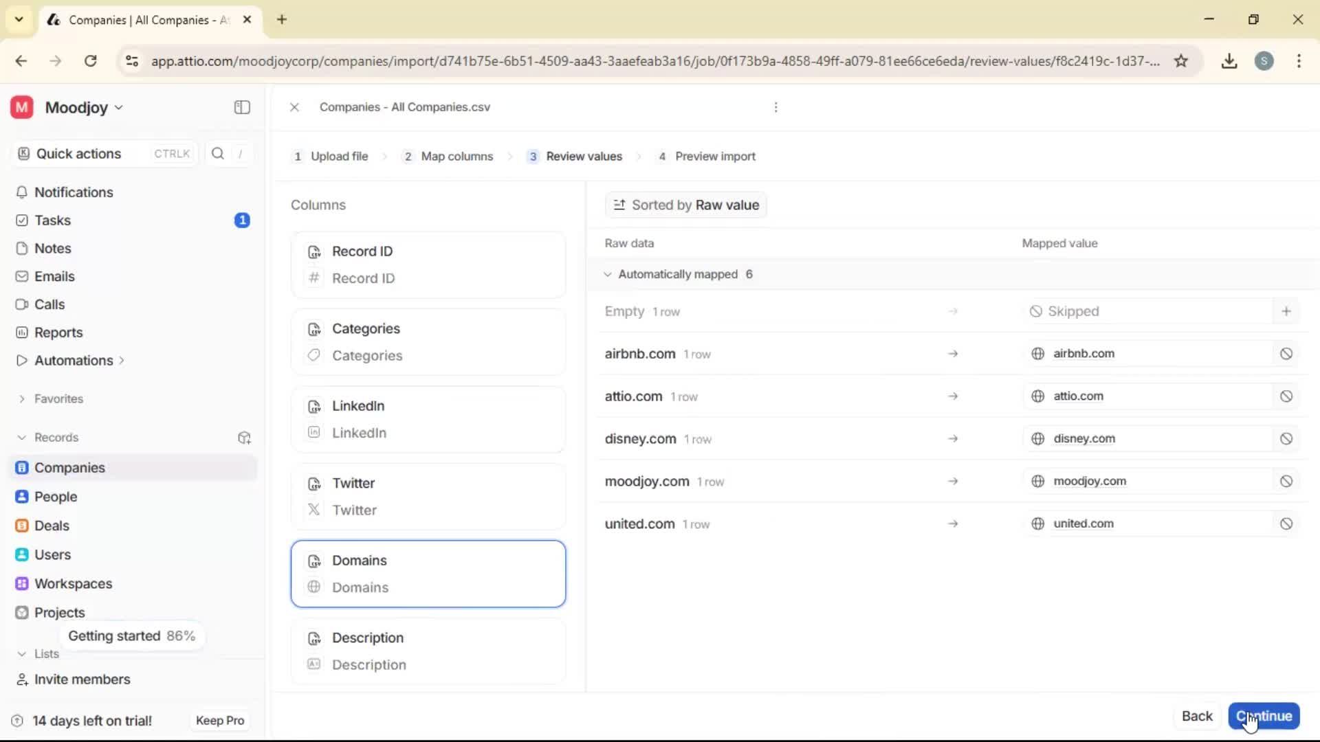 Importing data screenshot