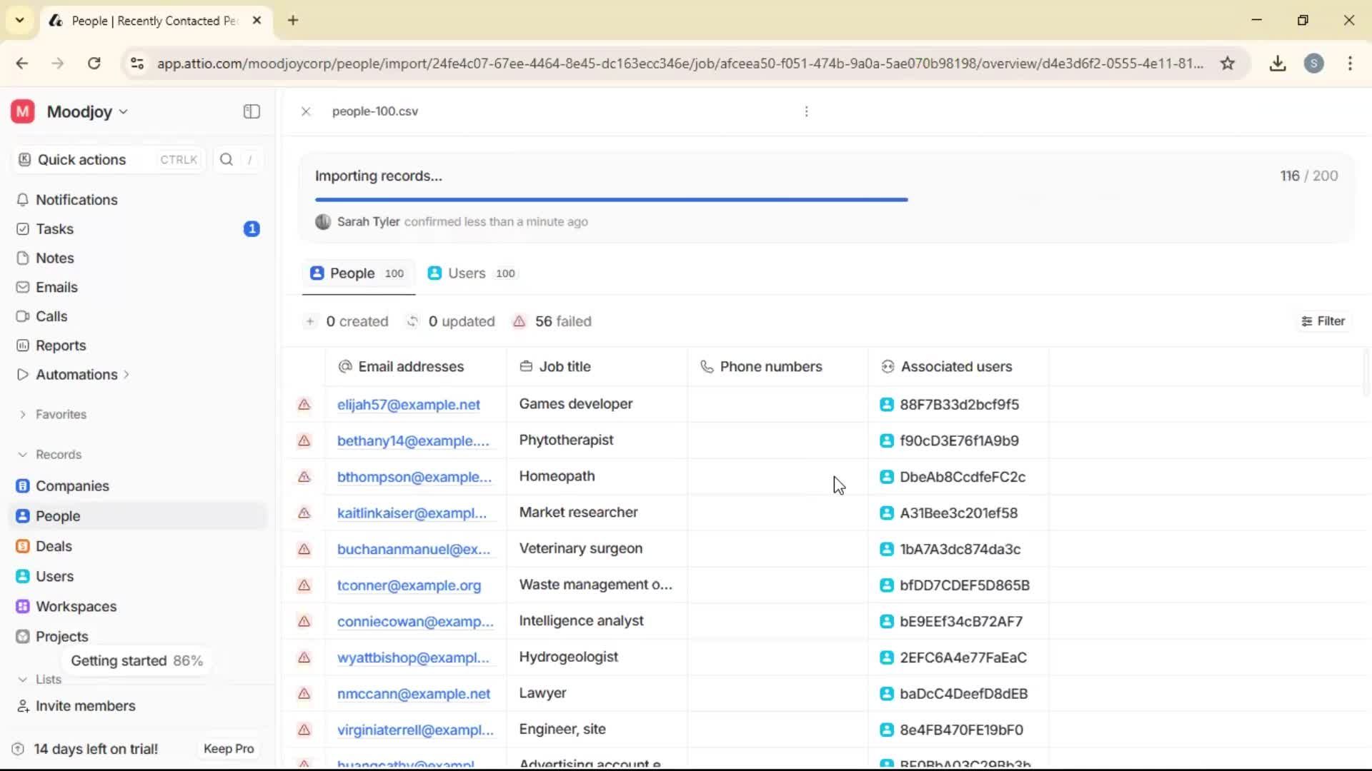Importing data screenshot