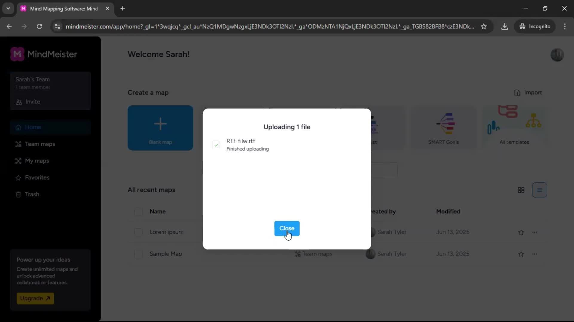 Importing data screenshot