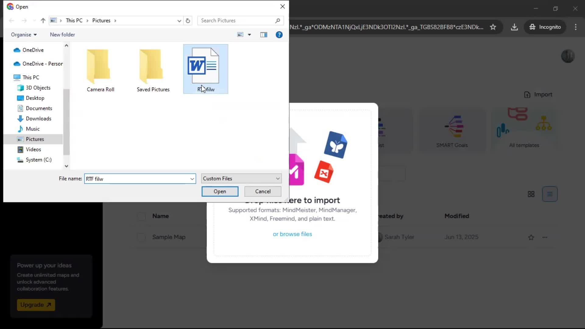 Importing data screenshot