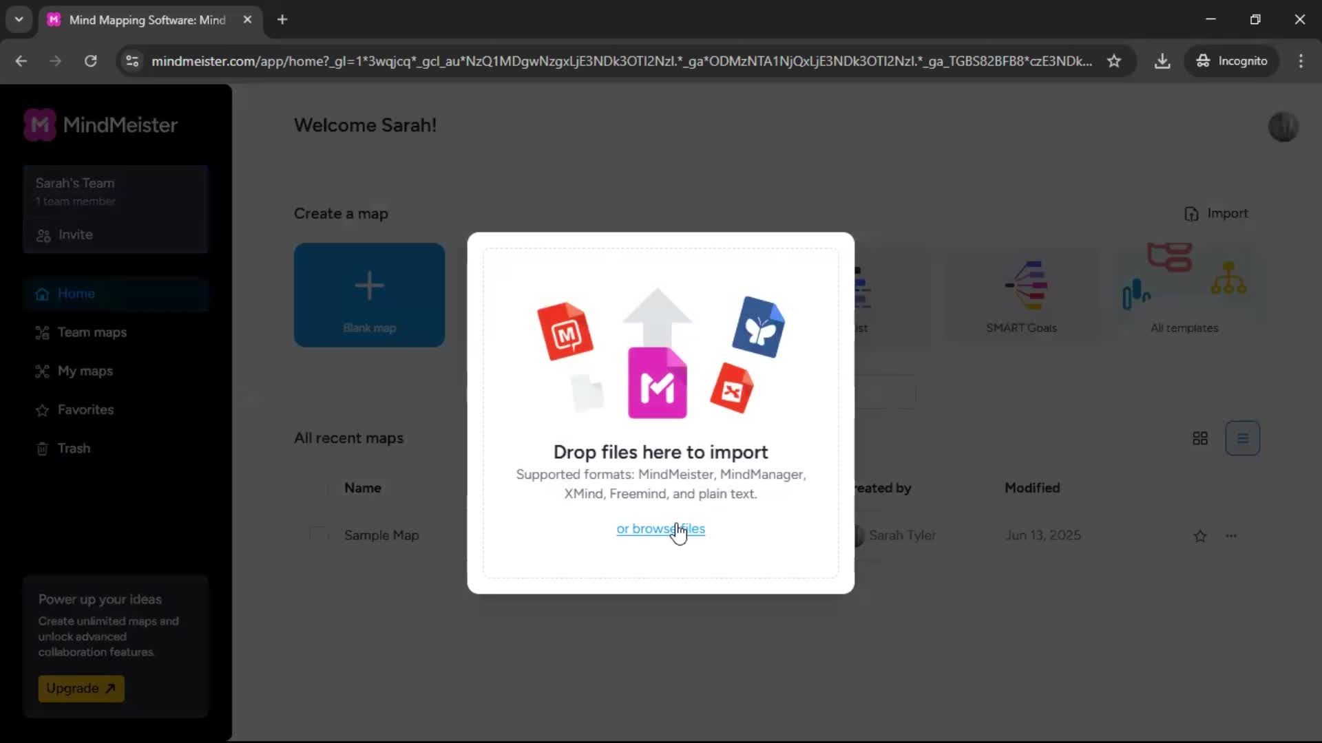 Importing data screenshot