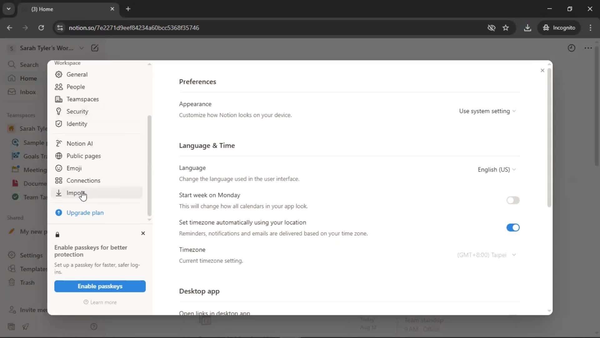 Importing screenshot