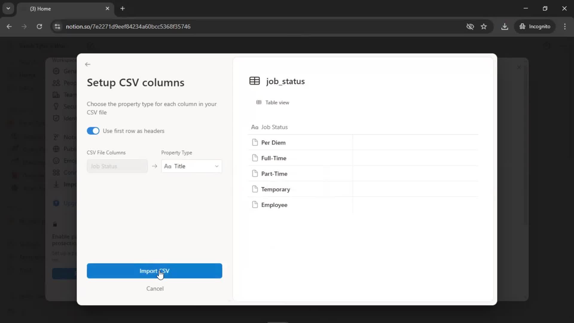 Importing screenshot