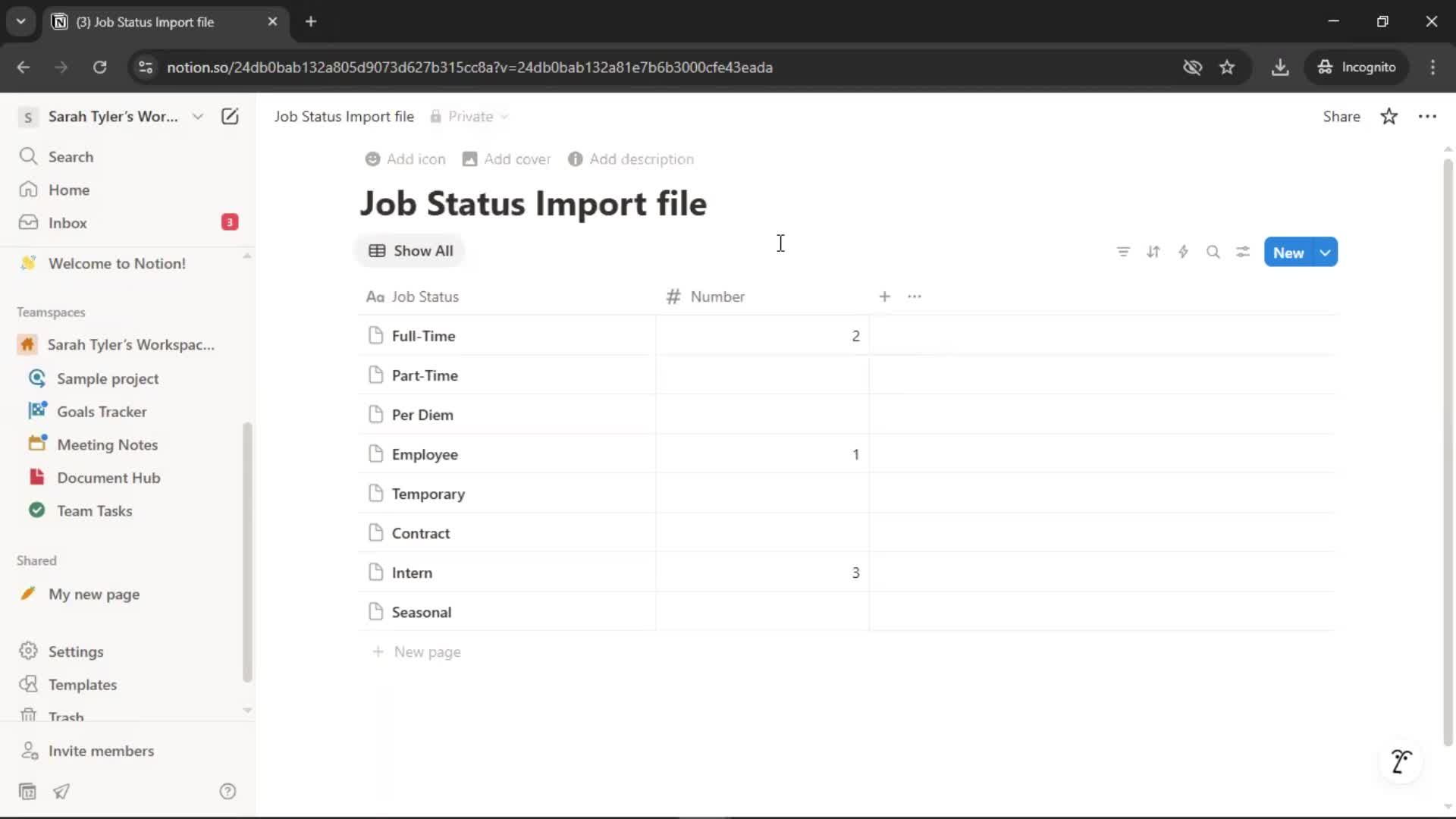 Importing screenshot