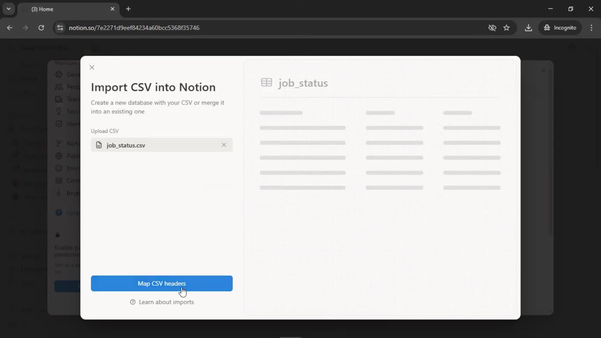 Importing screenshot