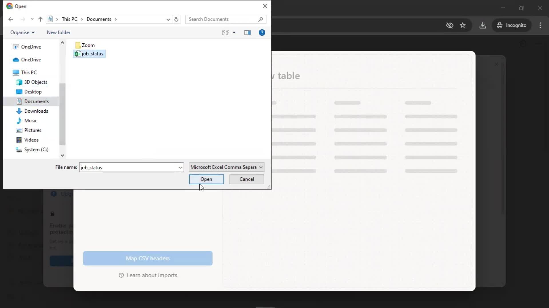 Importing screenshot