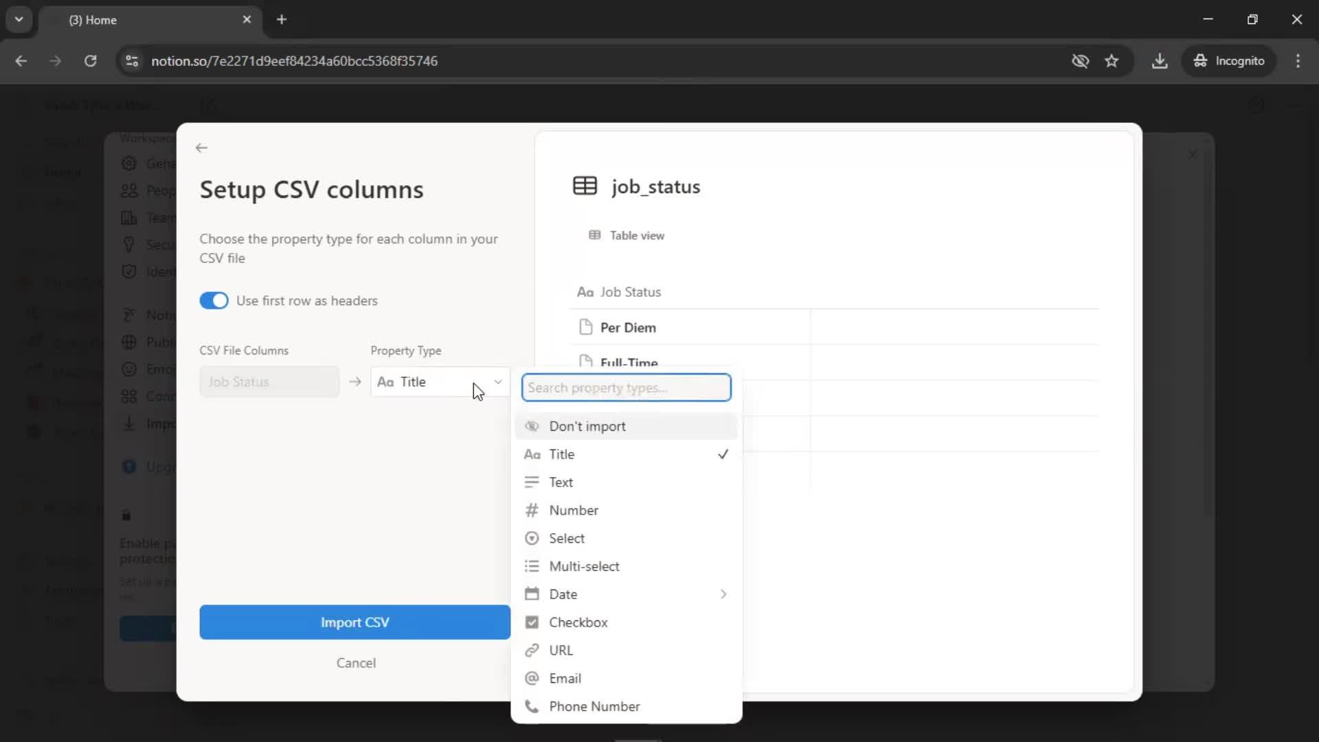Importing screenshot