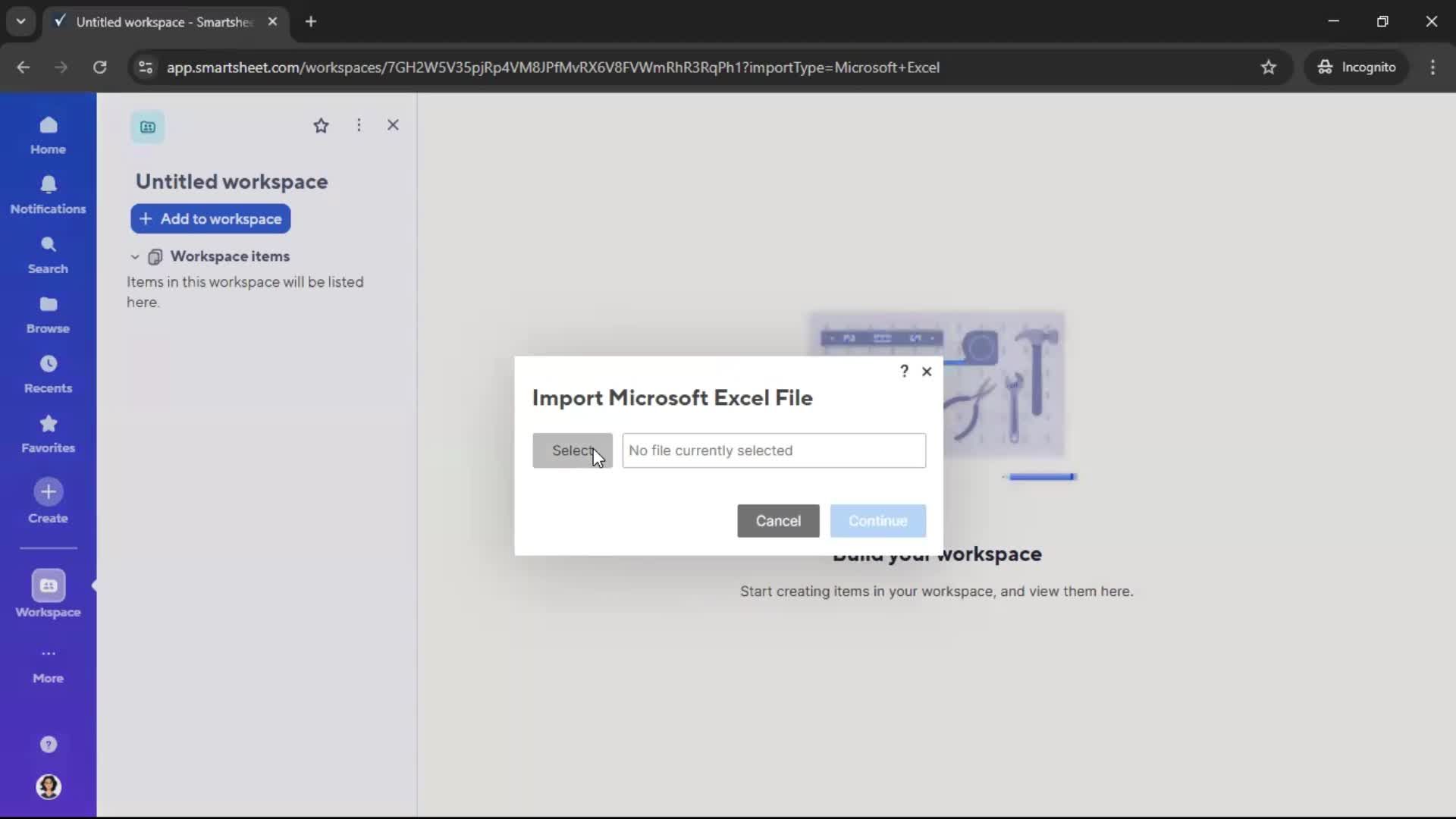 Importing data screenshot