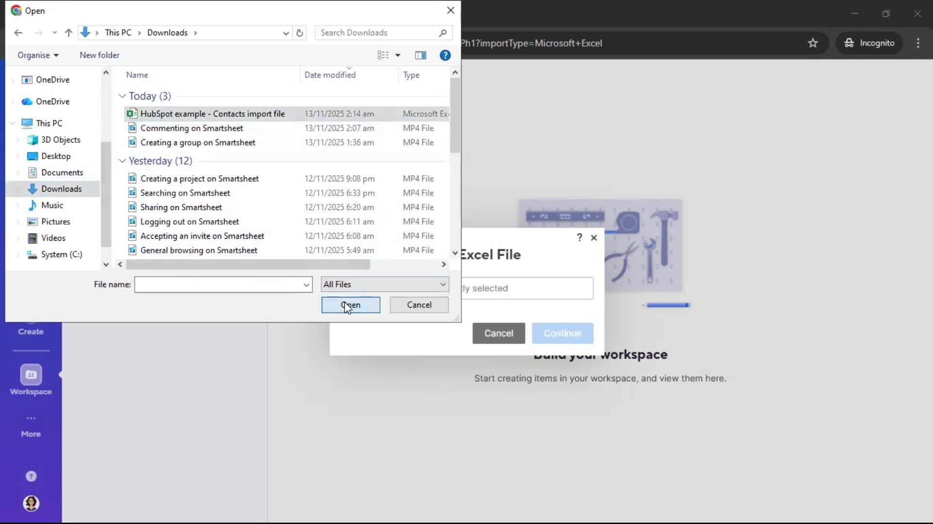 Importing data screenshot
