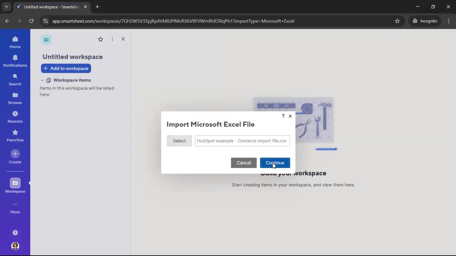 Importing data screenshot