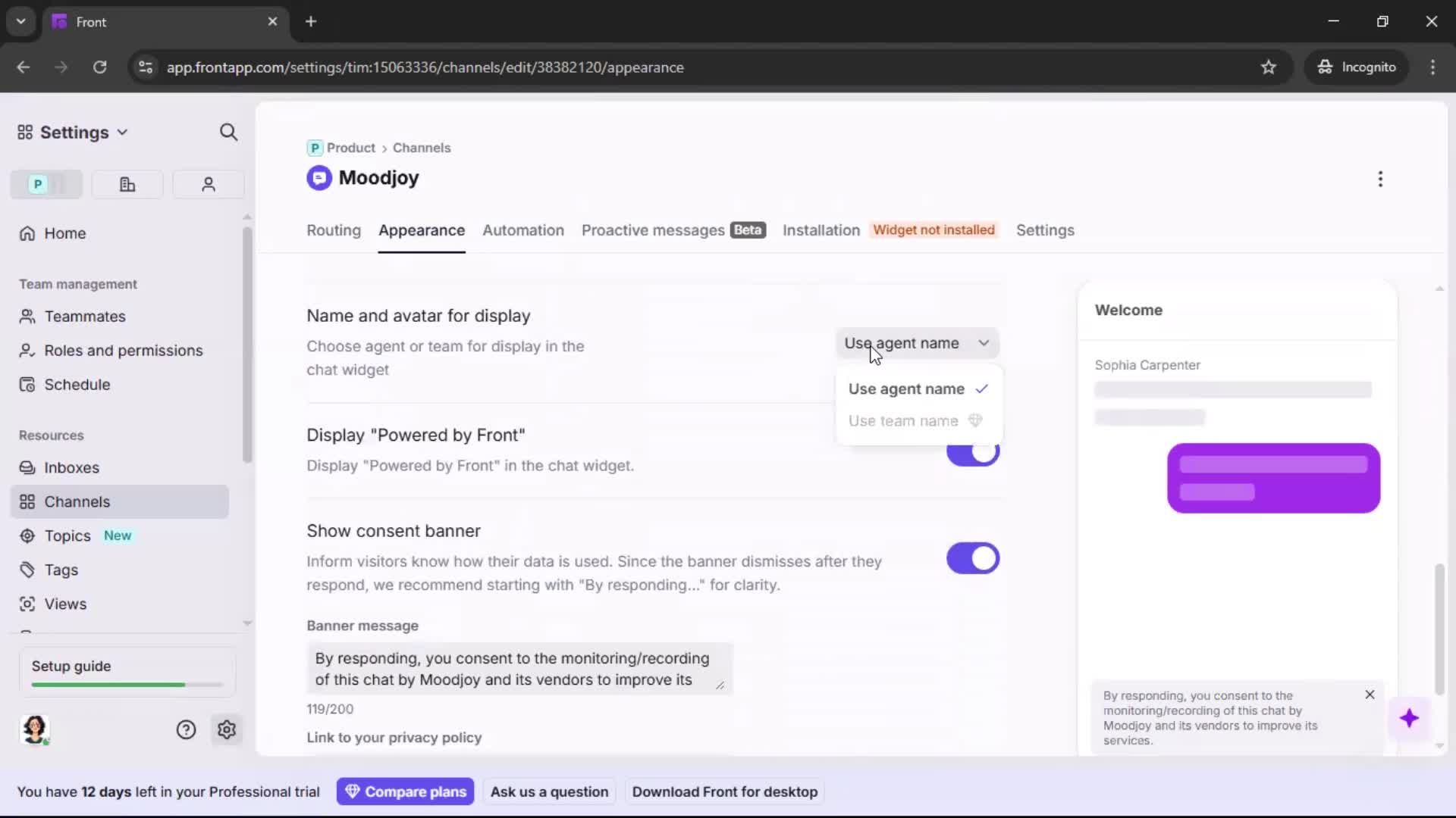 Installing a widget screenshot