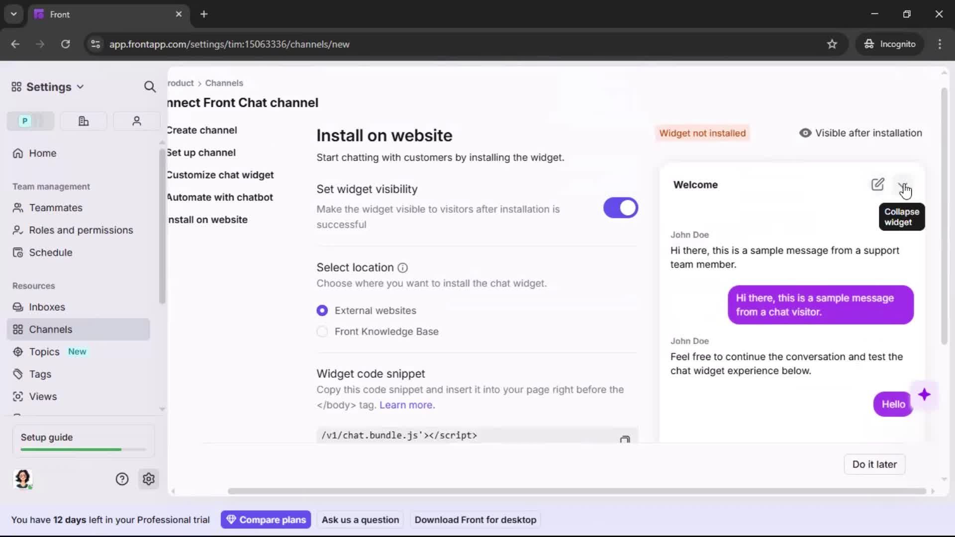 Installing a widget screenshot