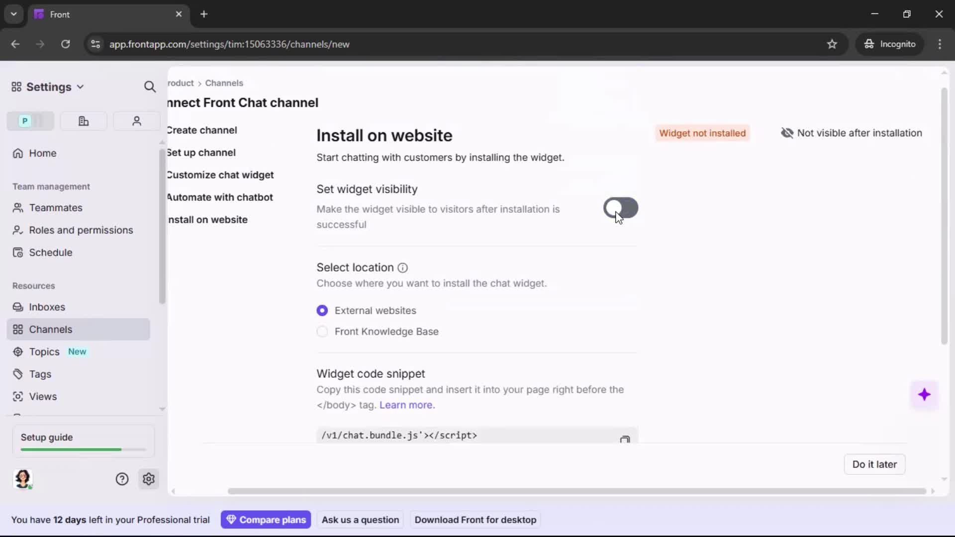 Installing a widget screenshot