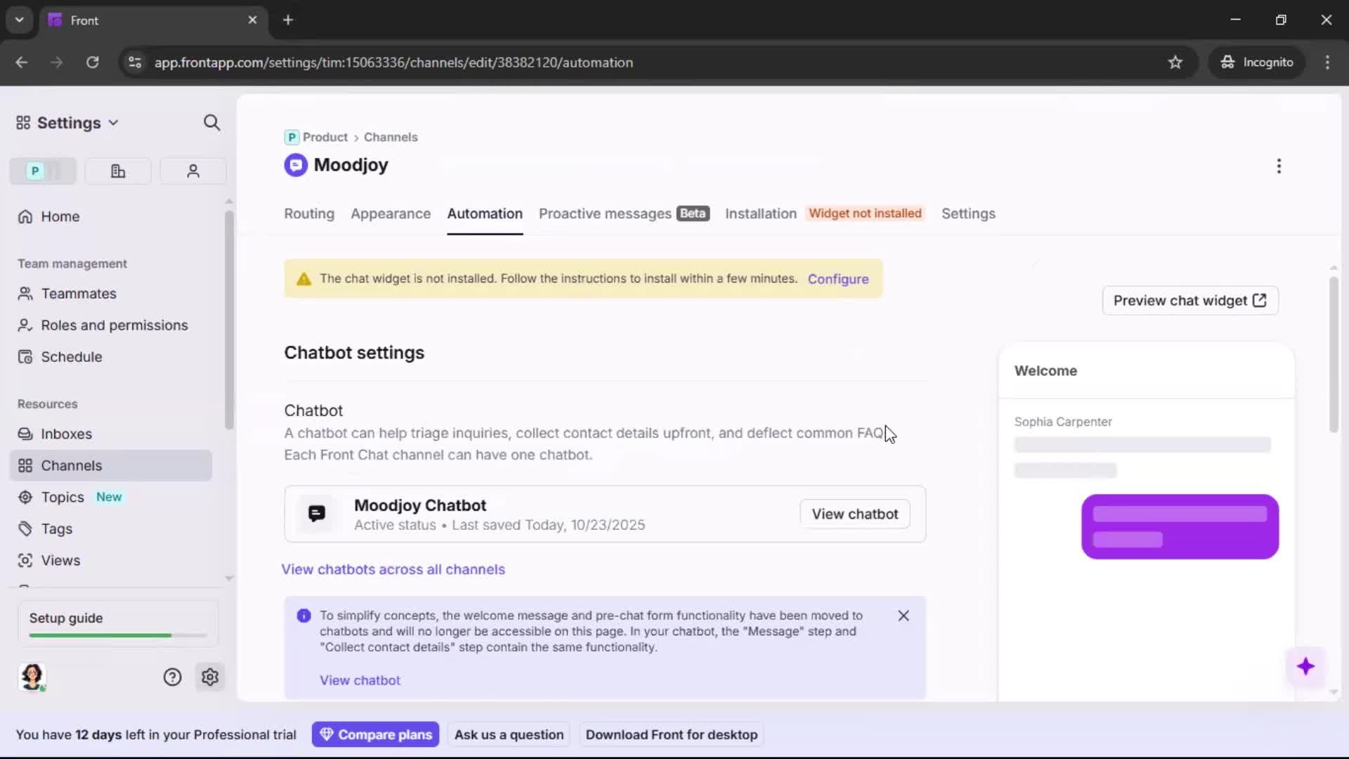 Installing a widget screenshot