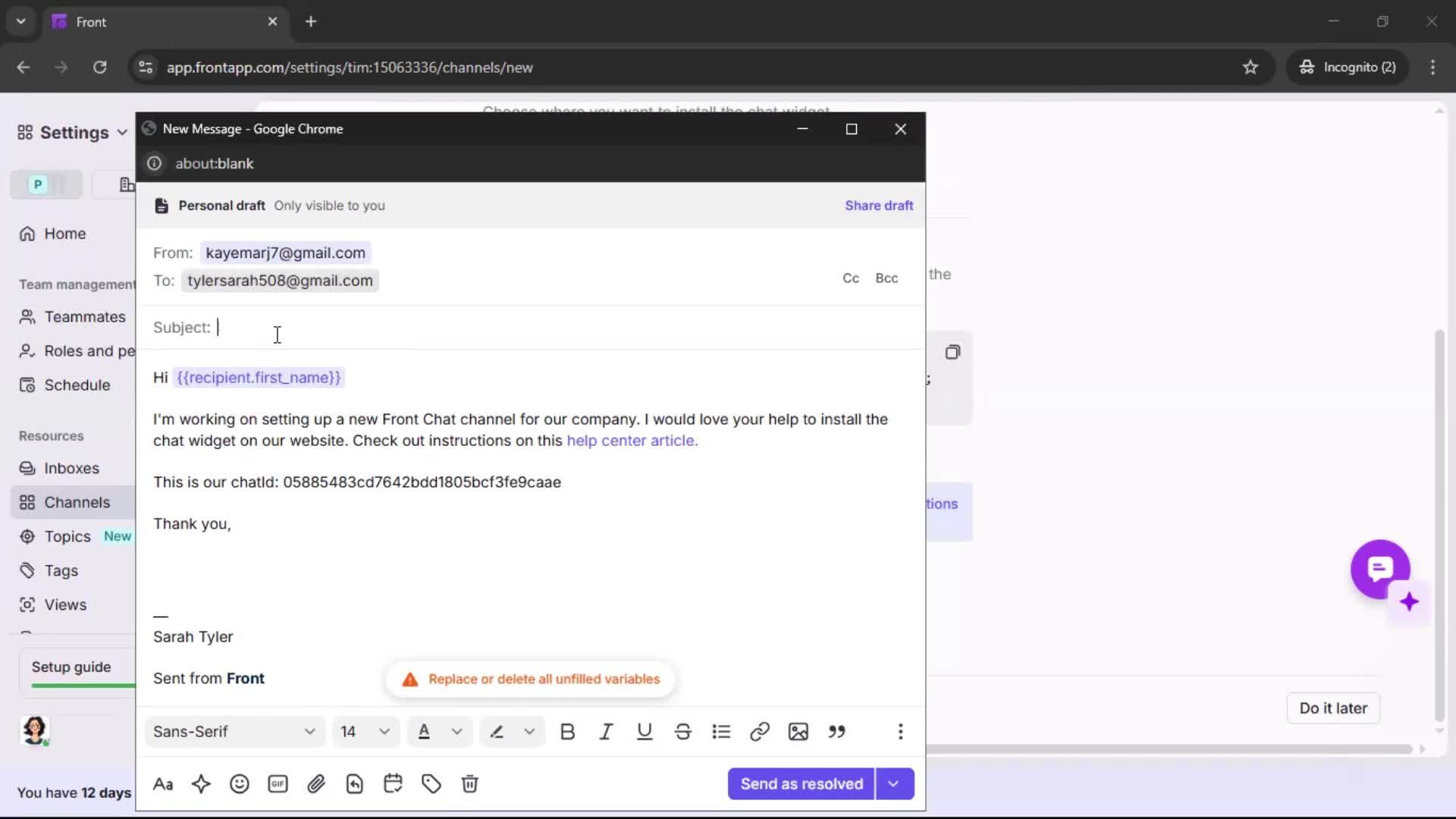 Installing a widget screenshot