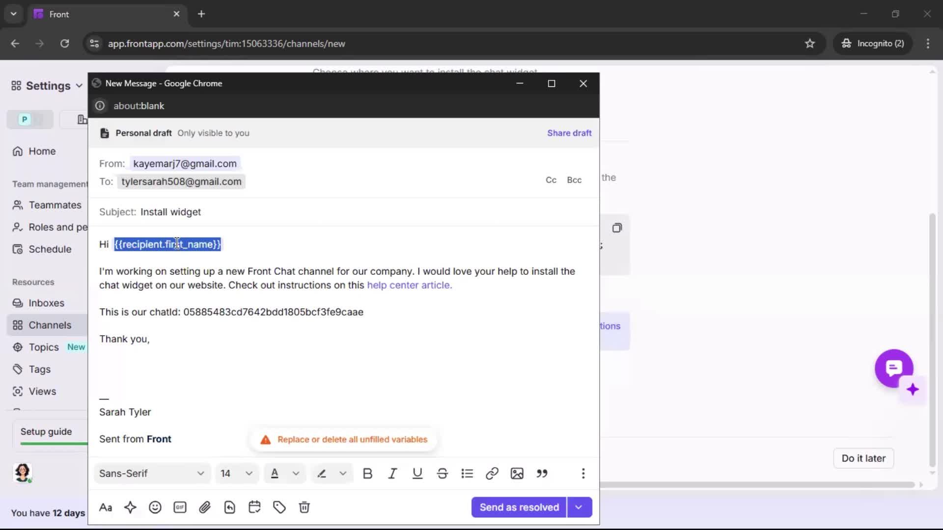 Installing a widget screenshot