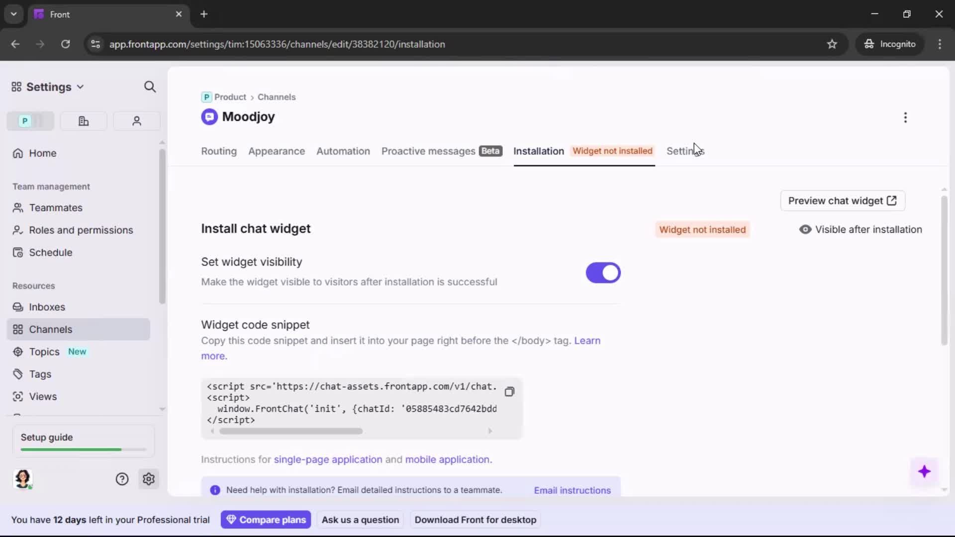 Installing a widget screenshot