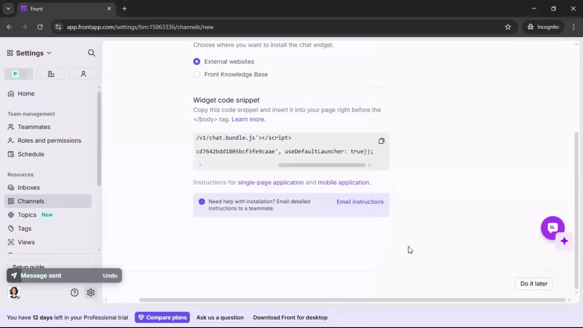 Installing a widget screenshot