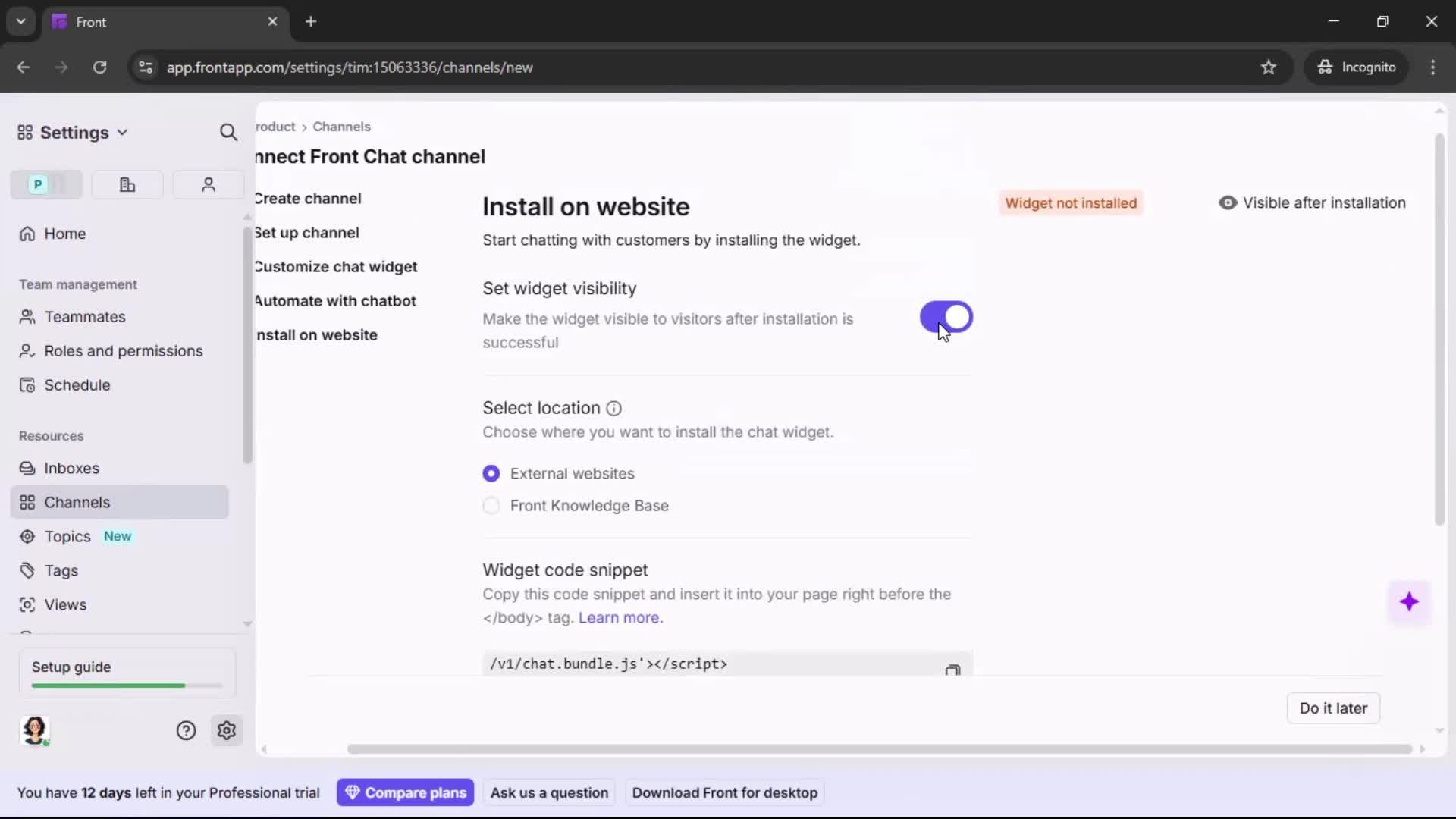 Installing a widget screenshot