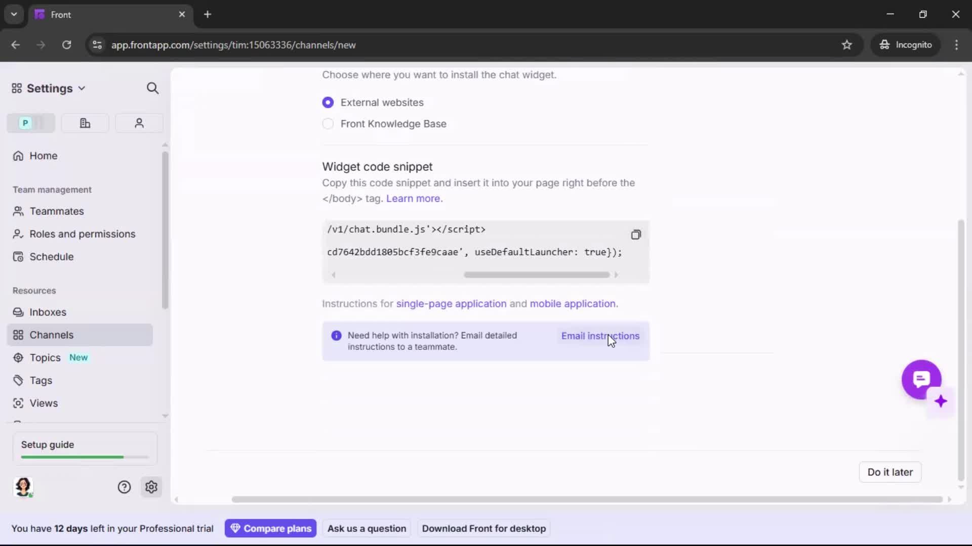 Installing a widget screenshot