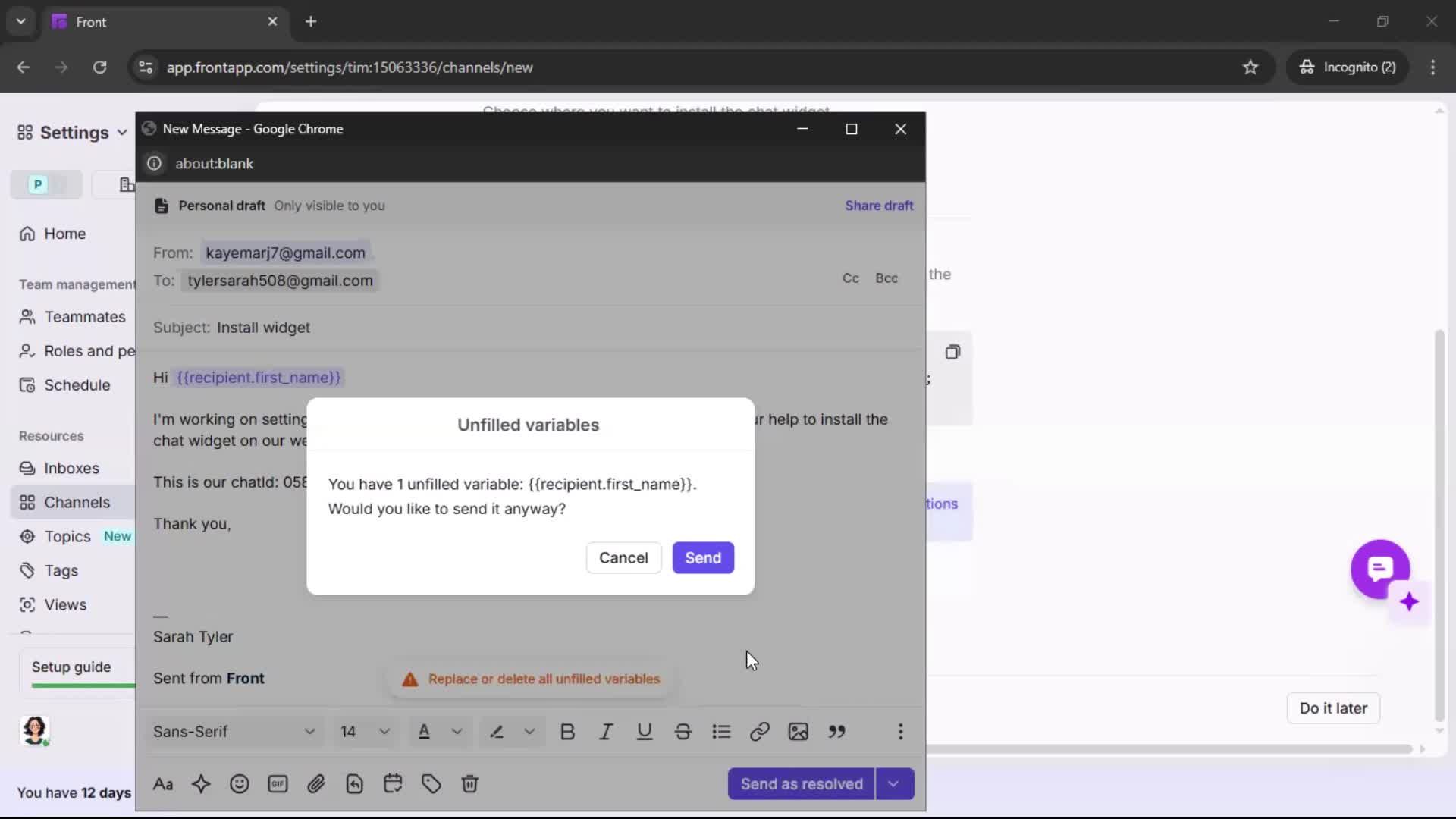 Installing a widget screenshot