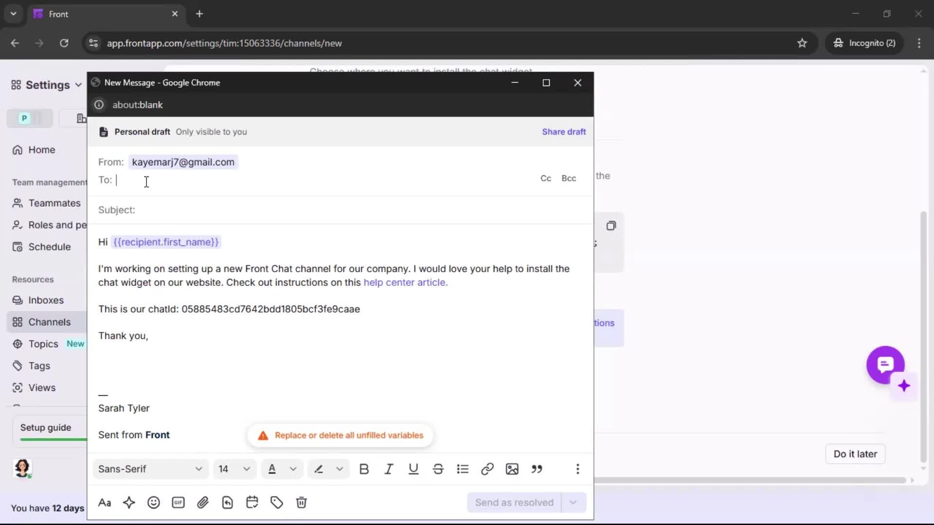 Installing a widget screenshot