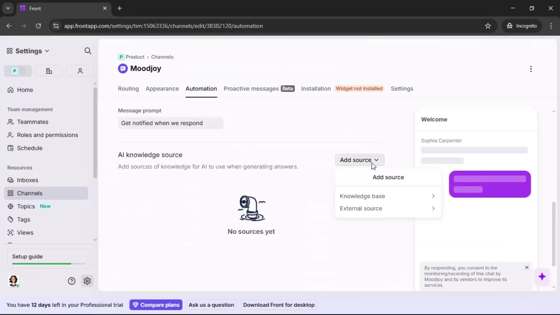 Installing a widget screenshot