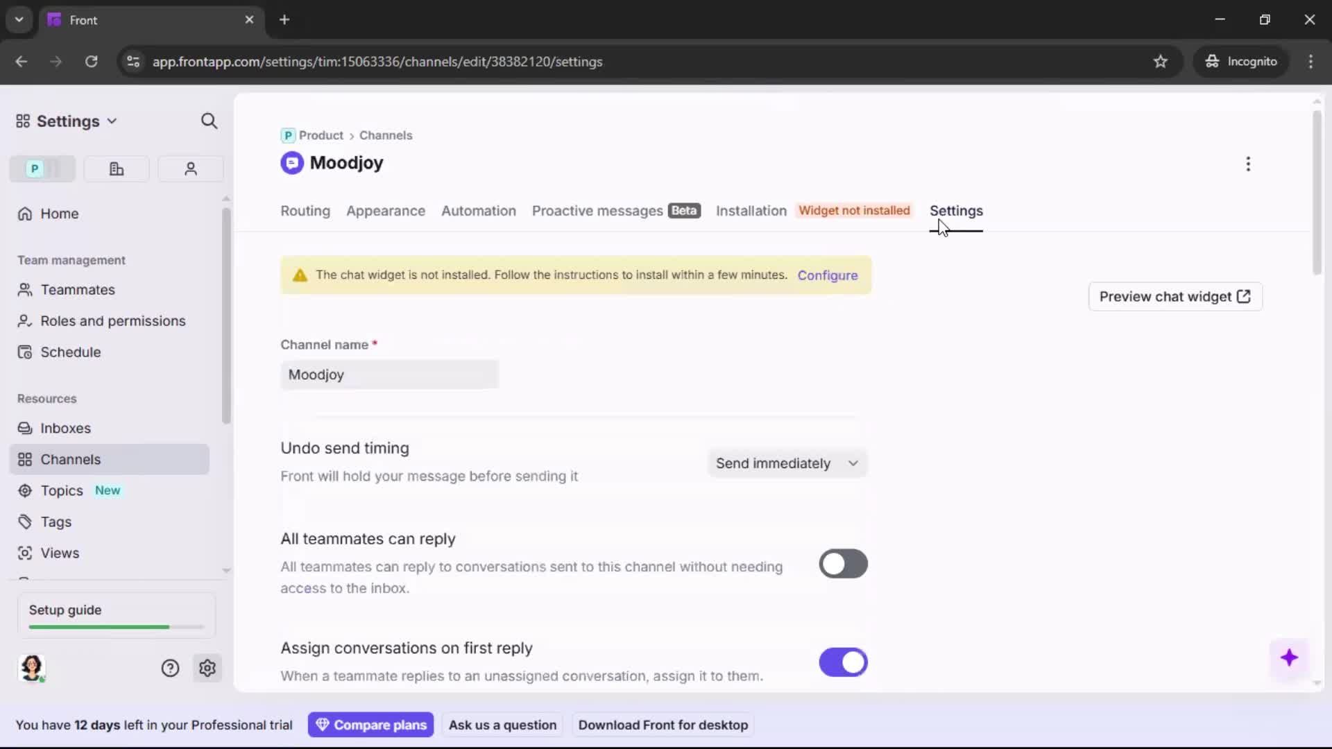 Installing a widget screenshot