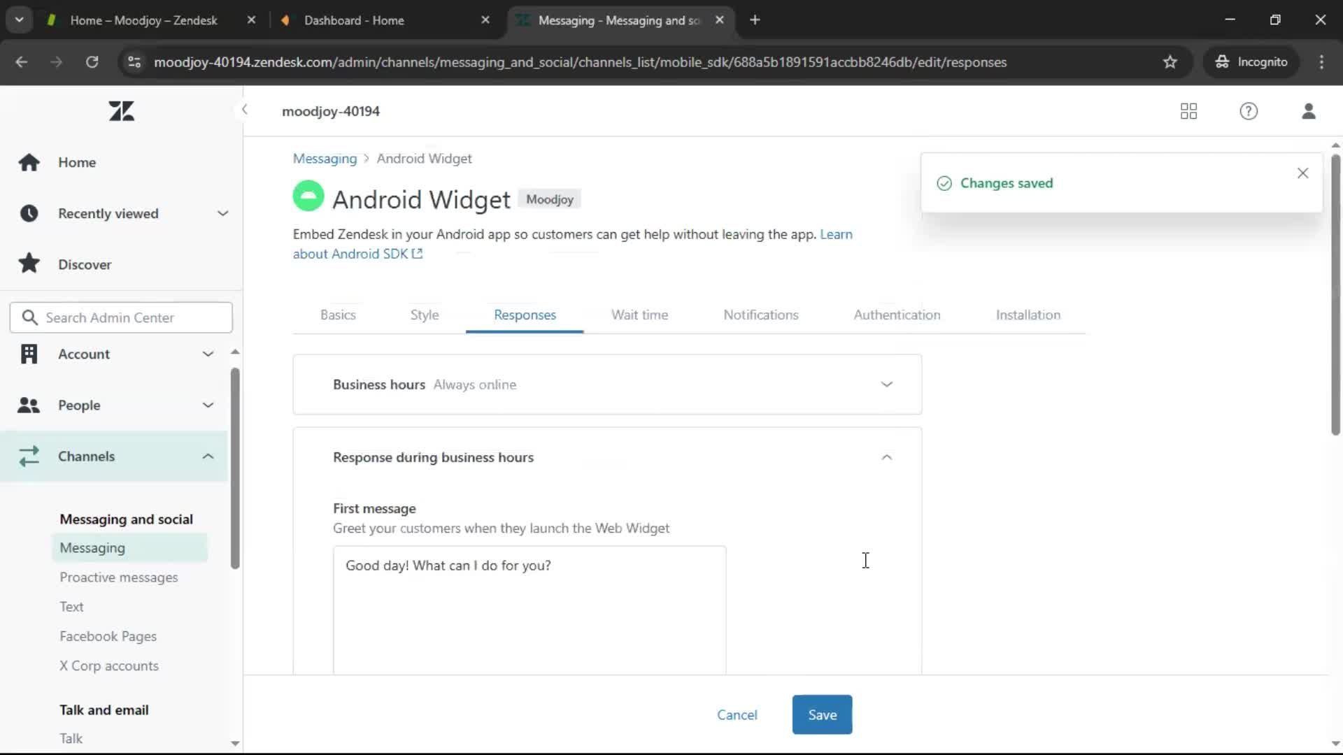 Installing a widget screenshot