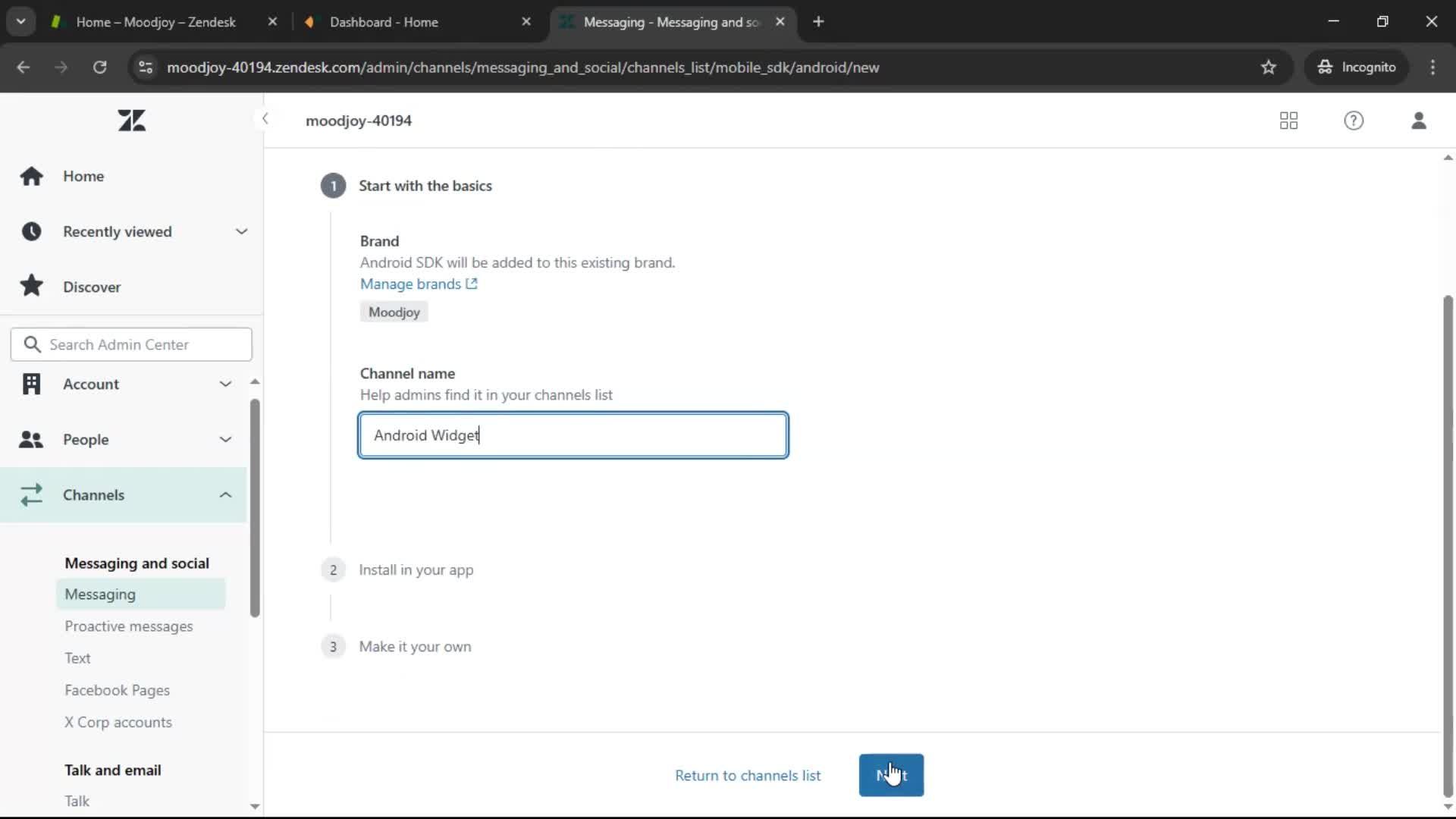 Installing a widget screenshot