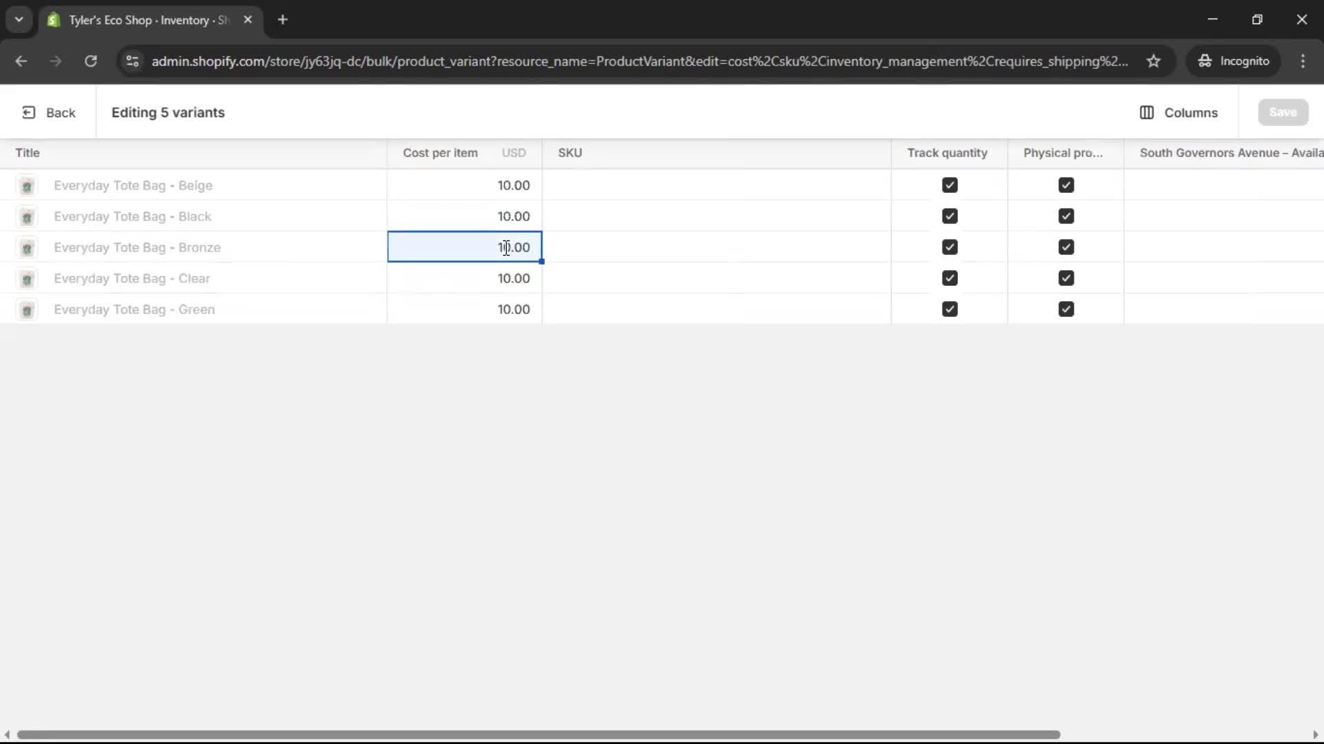 Managing inventory screenshot