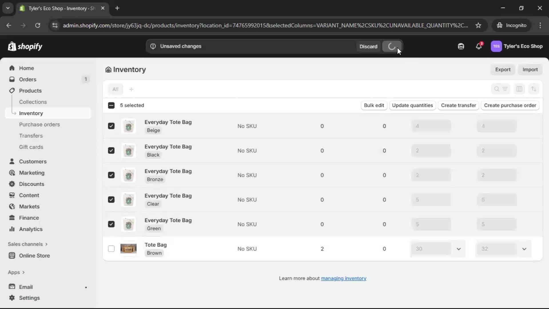 Managing inventory screenshot