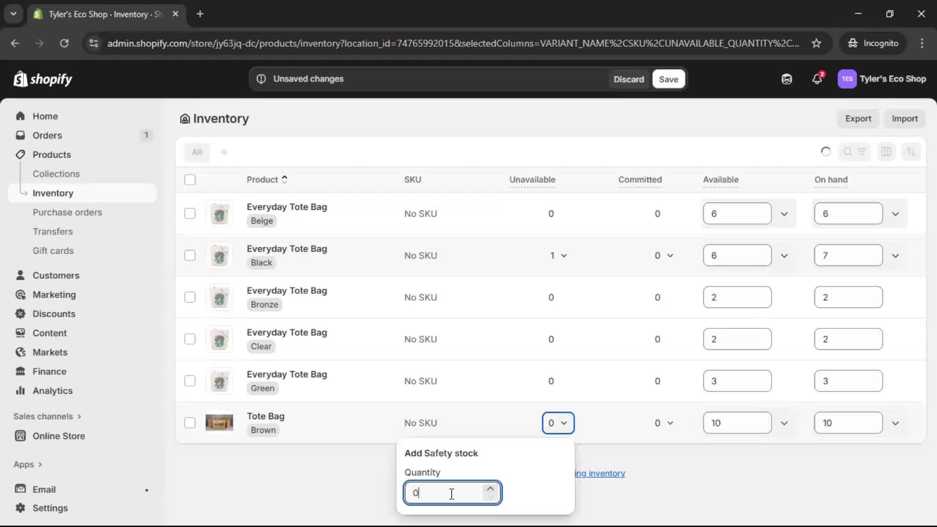 Managing inventory screenshot