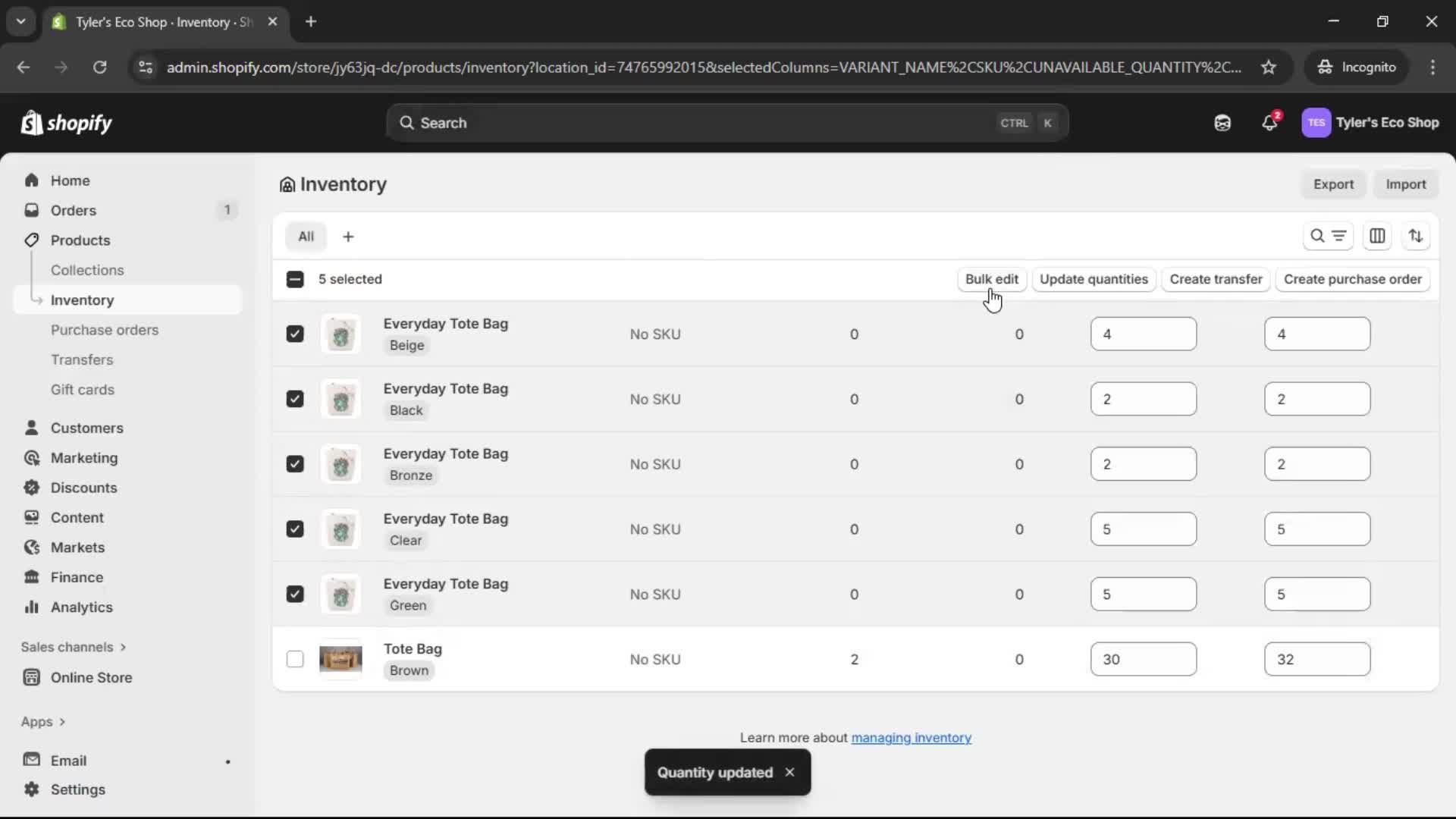 Managing inventory screenshot