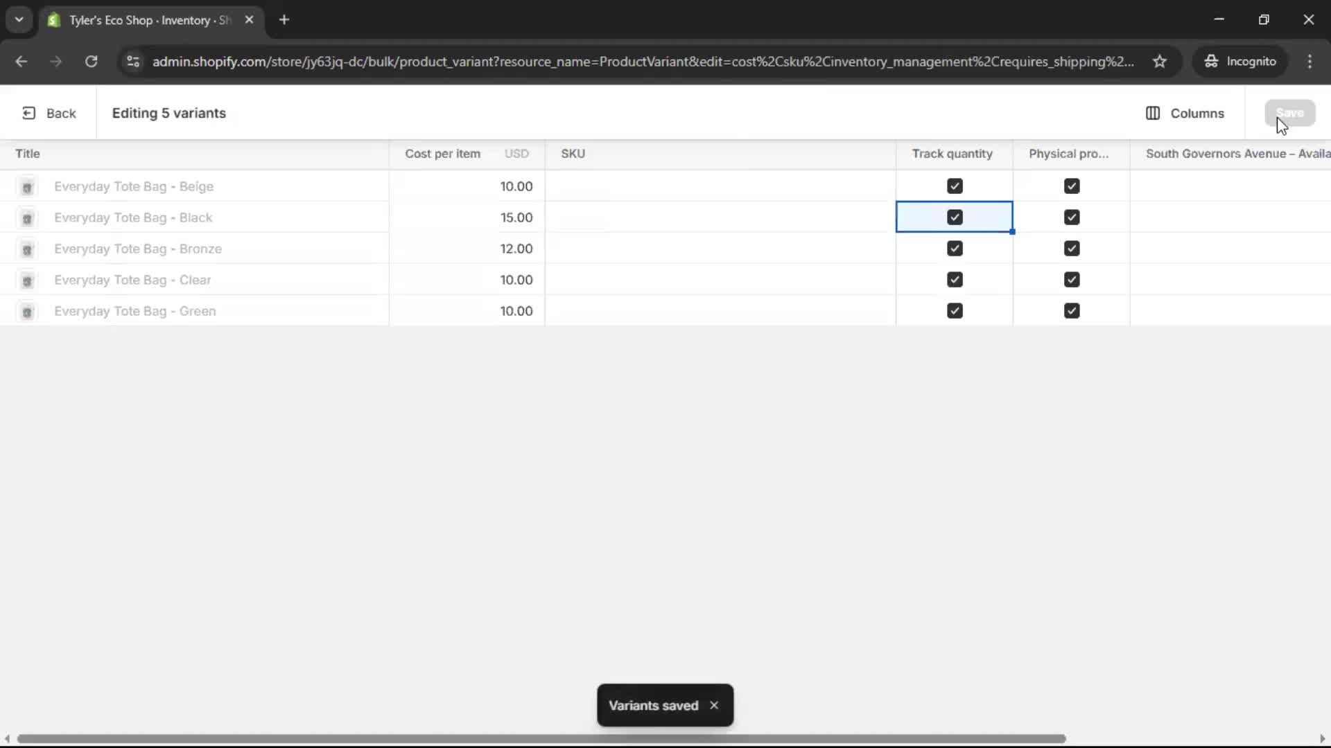 Managing inventory screenshot