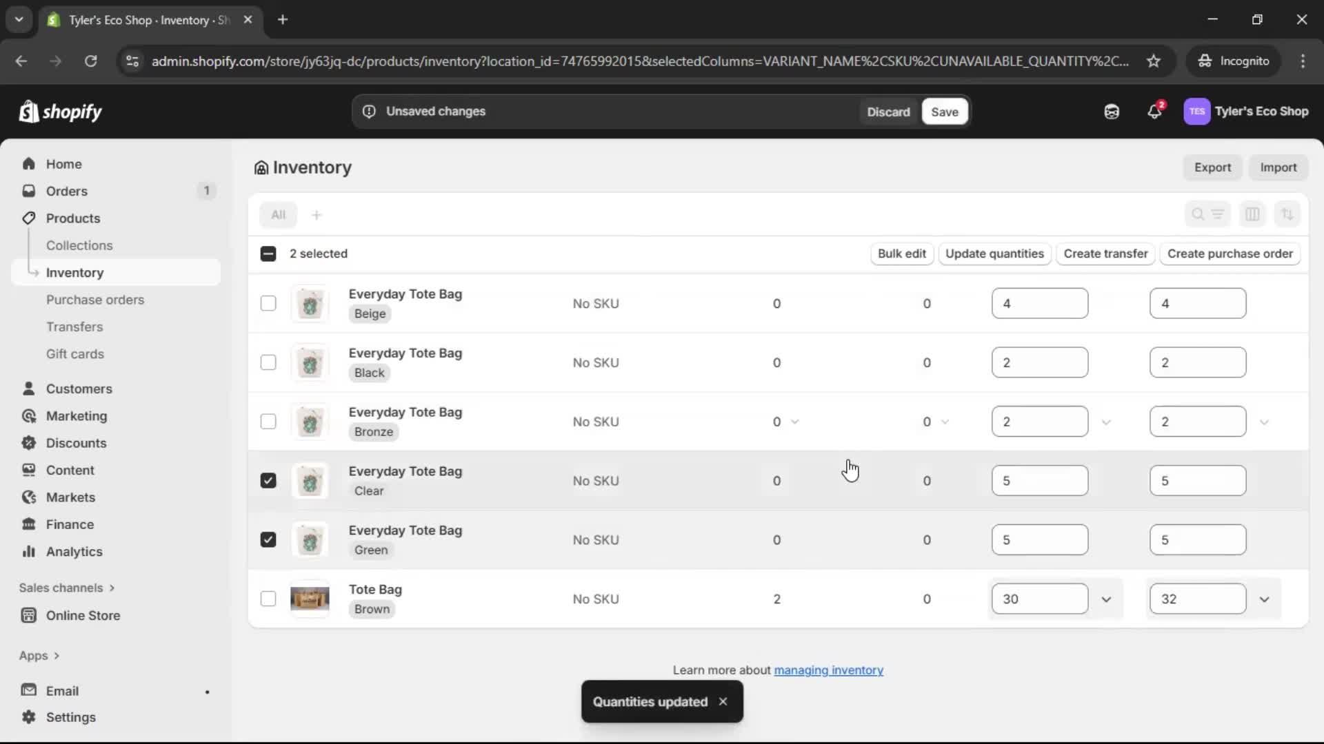 Managing inventory screenshot