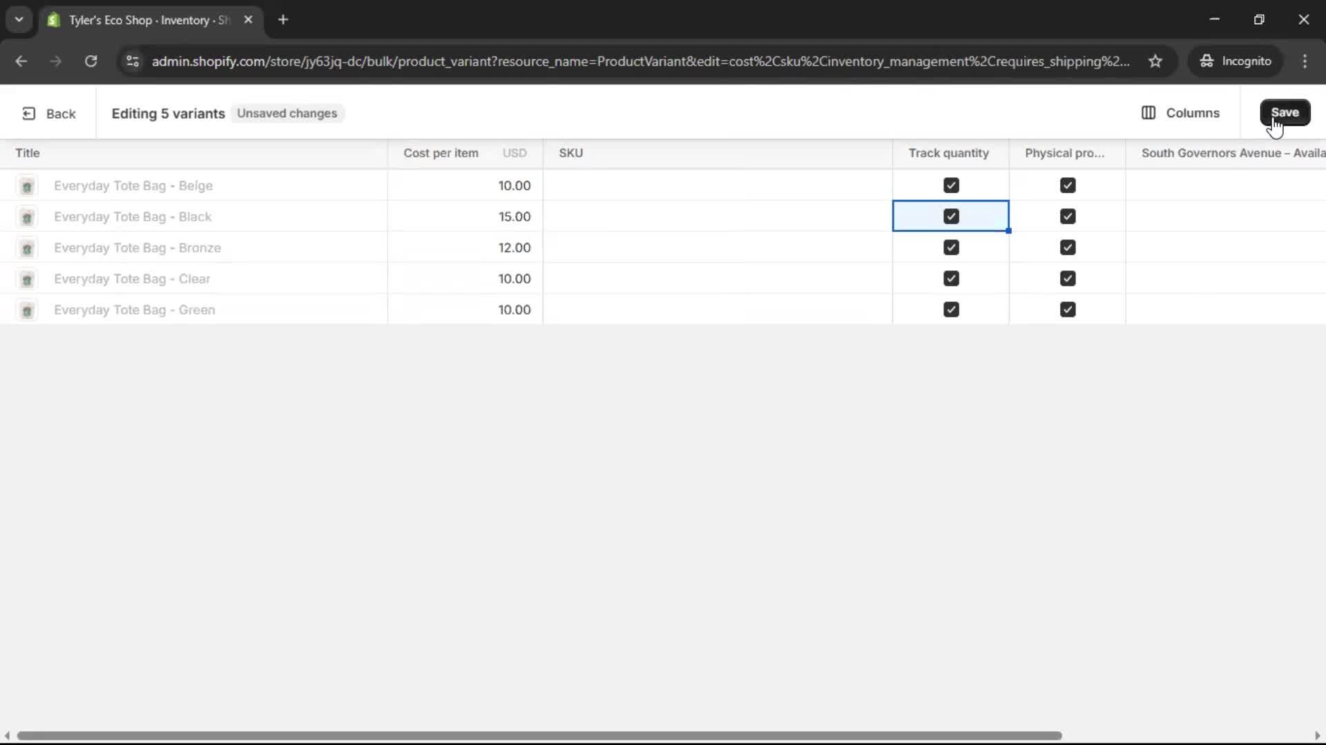 Managing inventory screenshot