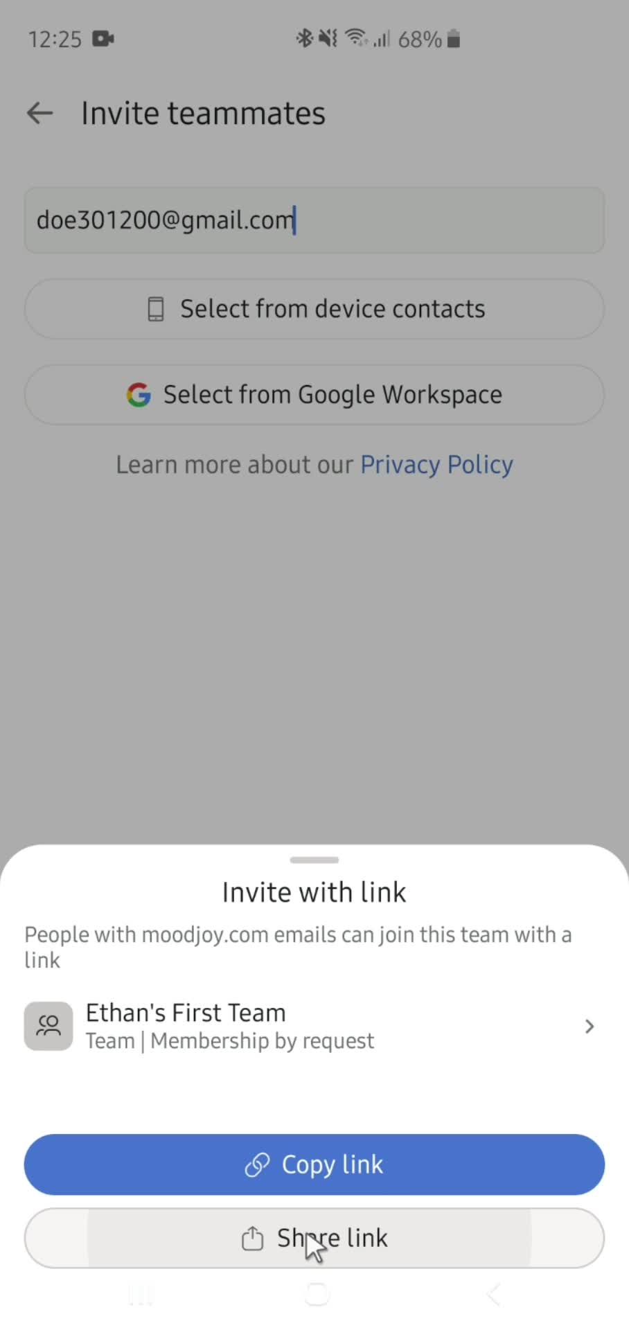 Inviting people screenshot