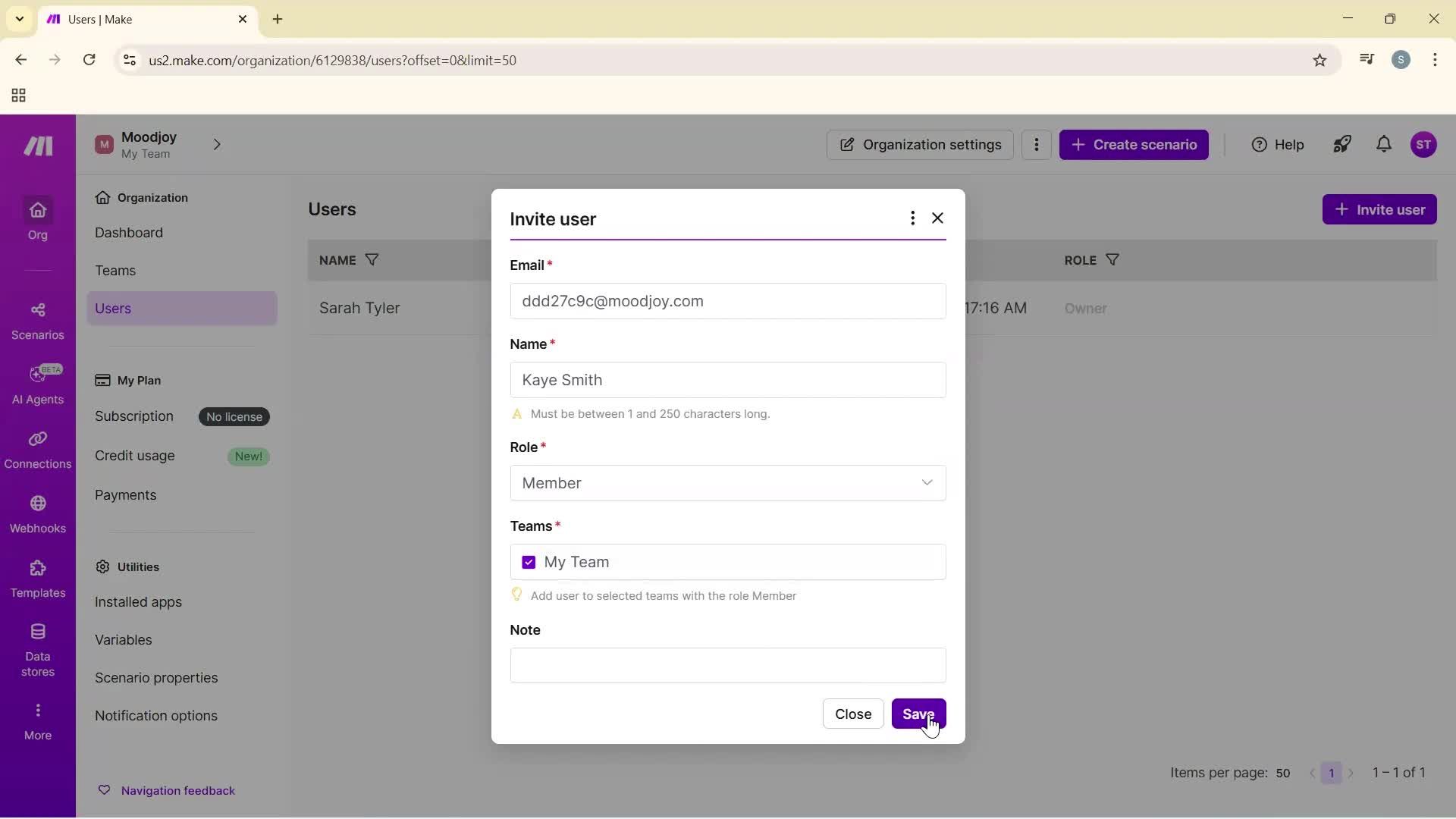 Inviting people screenshot