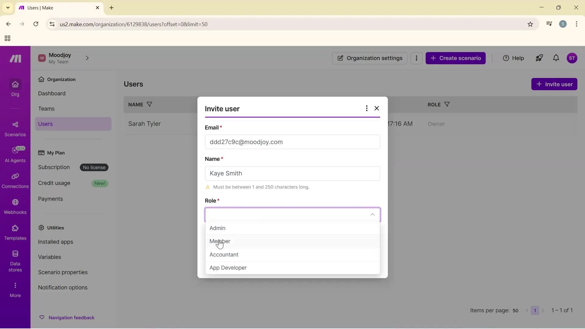 Inviting people screenshot