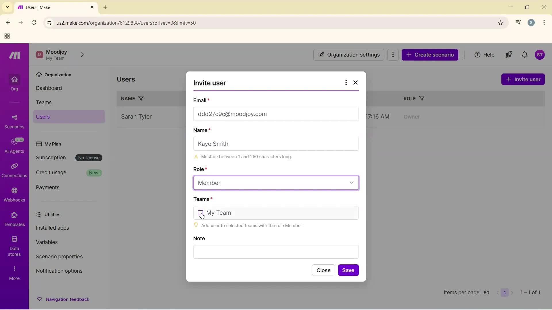 Inviting people screenshot