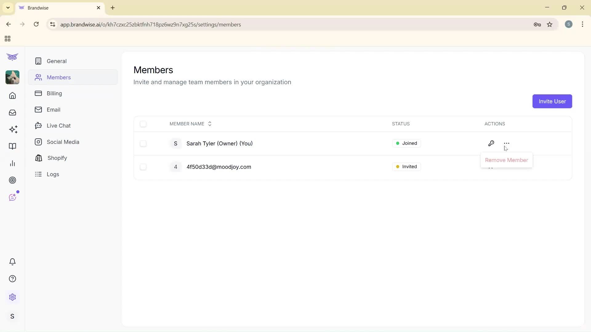 Inviting members screenshot