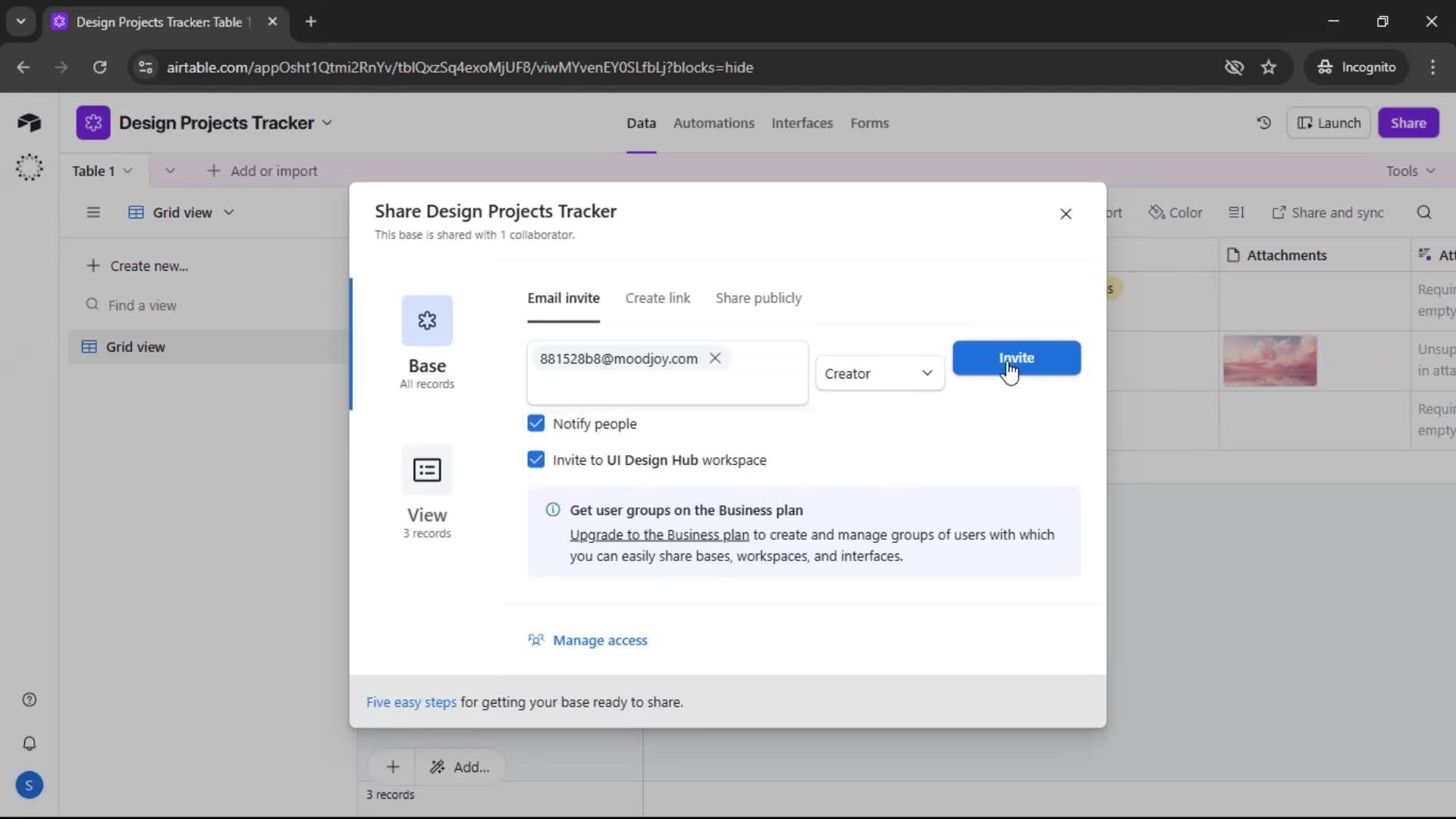 Inviting people screenshot